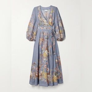 Zimmermann Blue Long Sleeve V-Neck Sundress